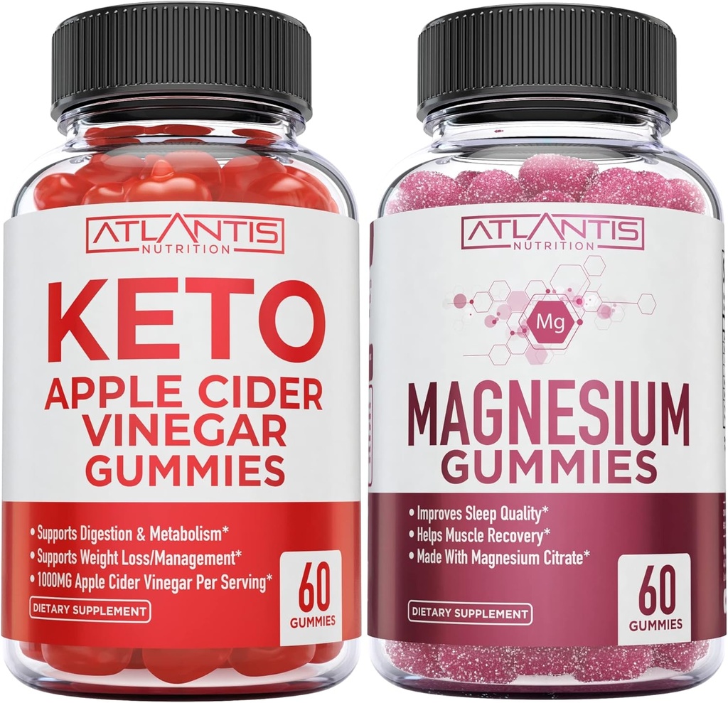 60 pastilhas de vinagre Keto Apple Cider Advanced Weight Loss + 60 pastilhas de magnésio Formadas com 770 MG Citrato de magnésio.