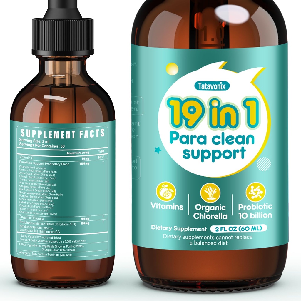 Parasite Cleanse Drops for Humans & Kids – Herbal Gut Cleanse & Detox Supplement with Wormwood, Black Walnut & Chlorella, Gut Support, Alcohol-Free, Green Version, 2oz