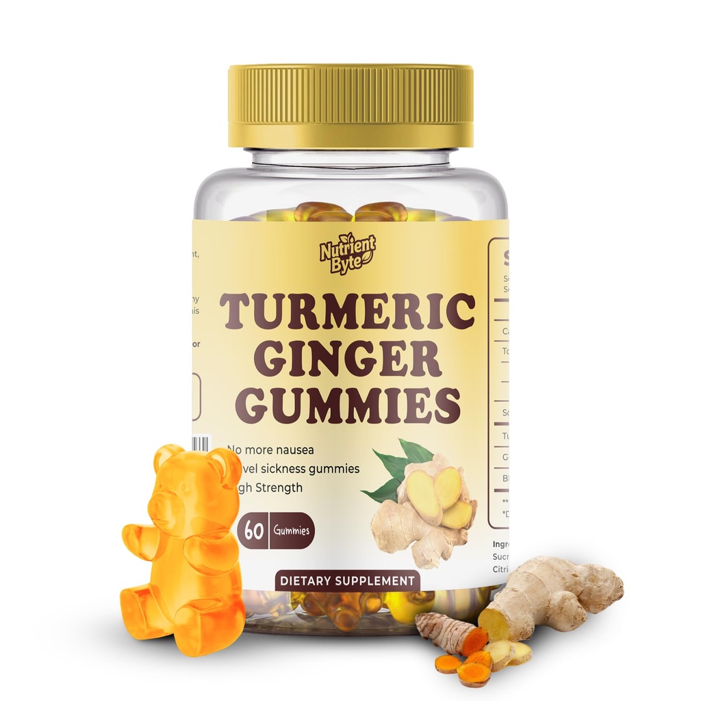 Turmeric & Ginger Gummies with Black Pepper – 500mg Ginger Root Extract, 500mg Turmeric Root Extract, Black Pepper Extract for Absorption – Joint, Immune & Digestive Support – 60 Gummies