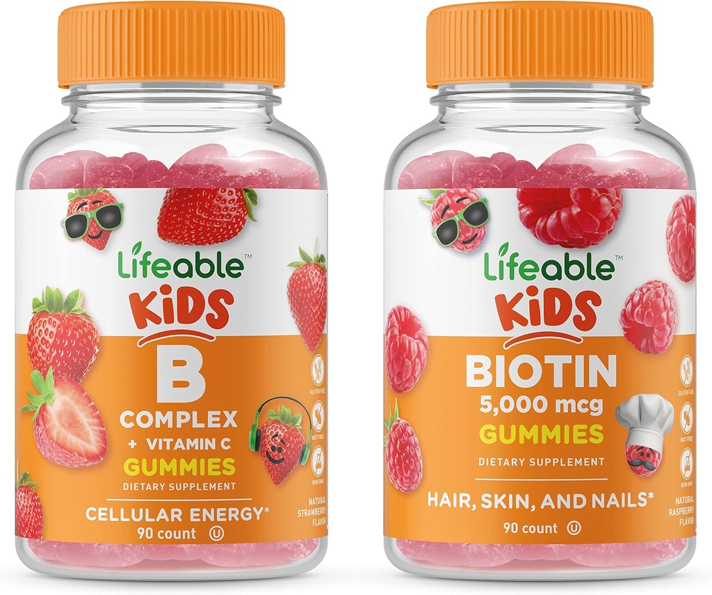 Bchild Children + Biotin Kids, Gummies Bundle - Nguồn cung cấp vitamin, Gluten Free, GMO miễn phí, kẹo dẻo