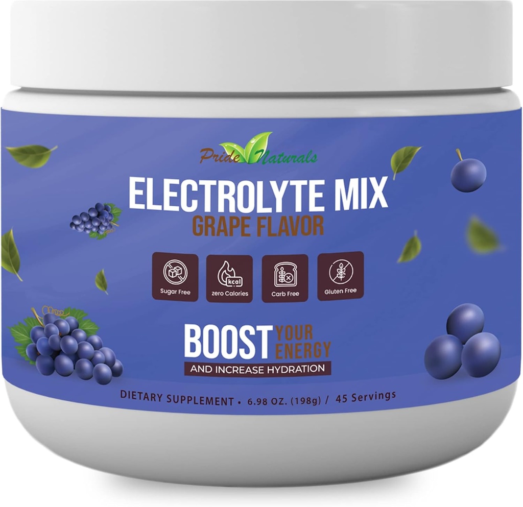 Electrolyte Powder - Refreshing Workout Recovery Electrolytes, Sugar Free, Gluten Free & Vegan, Pure Keto & Paleo Hydration Beverage, Immune Boosting Vitamins (198 Grams, Grape)
