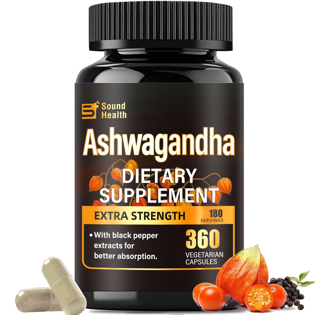 SoundHealth Organic Ashwagandha Capsules Supplement - 360 Capsules (180 Servings)