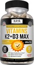 Kaya Naturals Vitamins K2 with D3 5000IU supplement for Men and Women - easy to Swallow - Bioperine Capsules (60 count (Pack of 1)