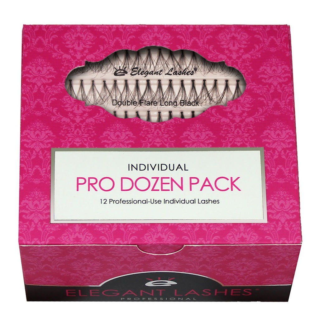 Elegant Lashes Double Flare Long Black Individual Eyelashes (Pro Dozen Pack - 12 Trays)