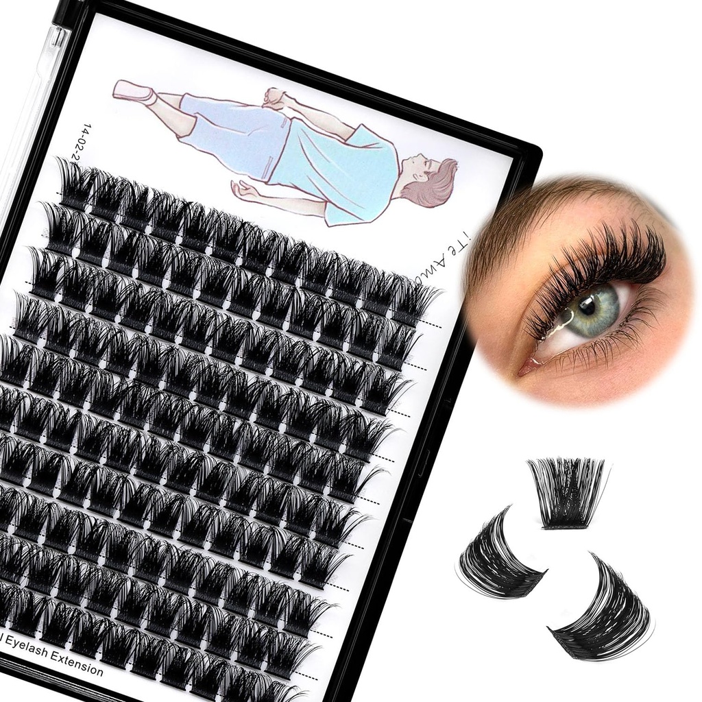 Large Tray-Grafted Wide Stem Individual False Eyelashes Thick Base 120 Clusters D Curl Natural Long Volume Eye Lashes Extensions Dramatic Look 8-20mm Available (14mm)