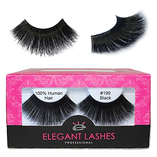 Elegant Lashes #199 Black (Pack of 12) | Thick Super-Long 100% Human Hair False Eyelashes for Dancers, Drag Queen, Halloween, Costume, Rave (12 Pairs)