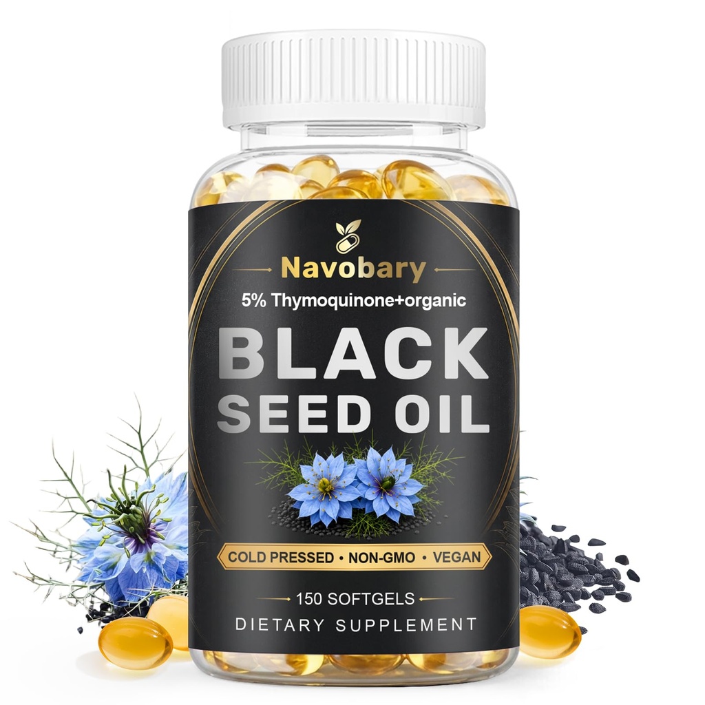 Black Seed Oil Softgels, 5% Thymoquinone, Cold Pressed Nigella Sativa from Turkish Black Cumin Seed, 500mg with Vitamin E, Non-GMO & Vegan, Gluten Free, 150 Softgels