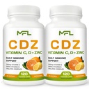 2 Pack, C D Z | Vitamin C, 1000mg | Vitamin D3, 125mcg | Zinc, 25mg | Non-GMO & Gluten Free | 240 Servings