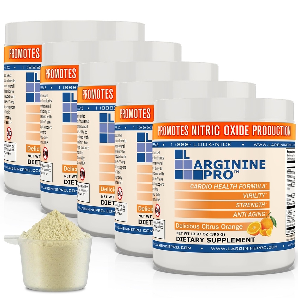 | 5,500mg L-Arginine Plus L-Citrulline 1,100mg Orange Powder Drink Mix Supplement for Increased Nitric Oxide Production