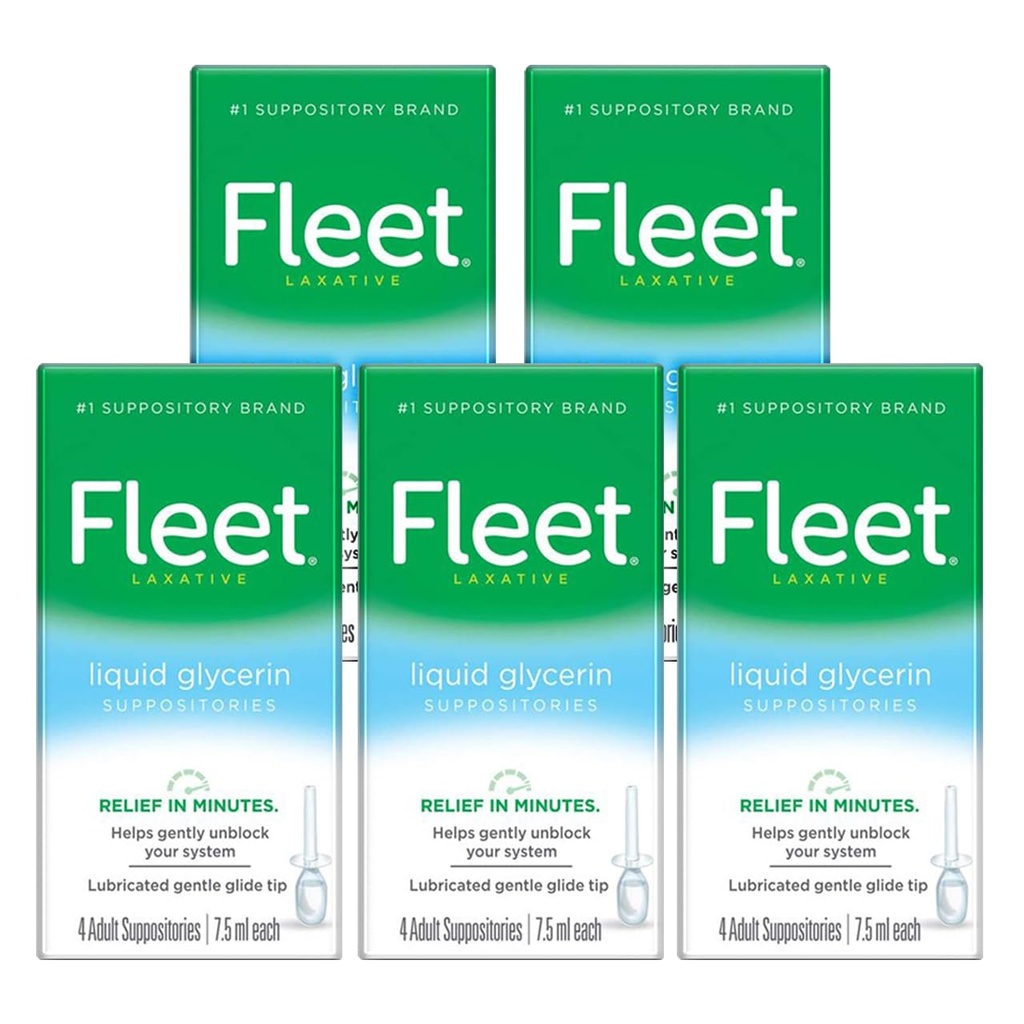 Fleet Liquid Glycerin Suppositories, 4 Bottles x 7.5 mL (Pack of 5)