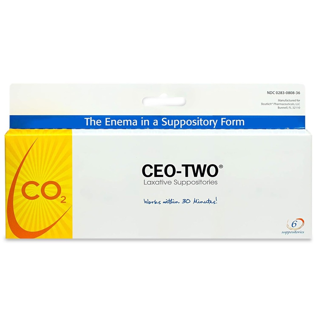 CEO-TWO Laxative Suppositories (Box of 6) – Provides Fast, Gentle Relief in 30 Minutes – No Cramping Laxative Suppository – Travel Friendly & Individually Wrapped – Easy-to-Use & Water-Soluble Use