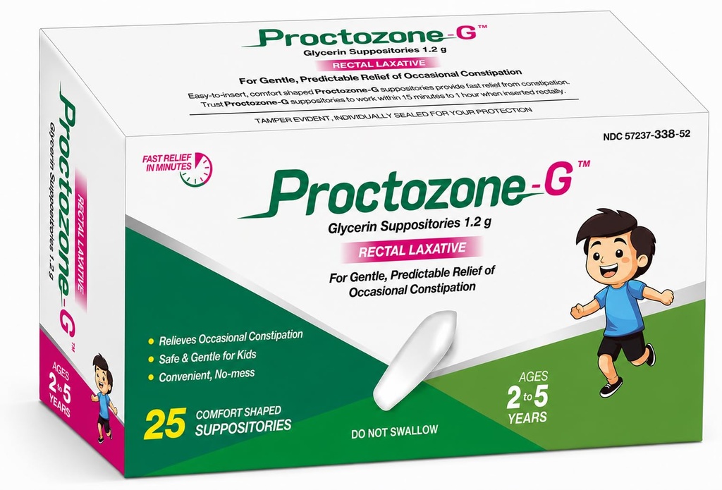 Rising Health Proctozone-G™ Children’s Glycerin Suppositories 1.2g – Rectal Laxative for Kids Ages 2–5 Years – Fast Relief from Occasional Constipation - 25 Count
