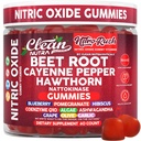 Nitro Rush Nitric Oxide Gummies Beet Root Cayenne Pepper Pomegranate Vitamin C Hawthorn Nattokinase Blueberry Hibiscus Coenzyme Q10 Algae Ashwagandha Root Grape Olive Garlic 60 Count by Clean Nutra