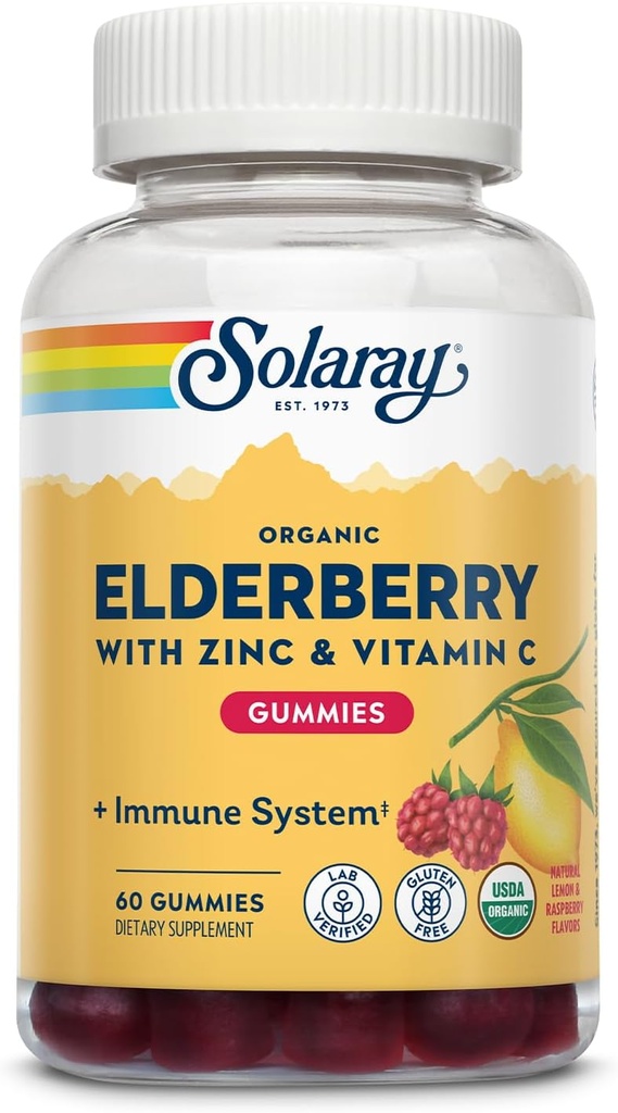 SOLARAY Organic Elderberry Gumies w / Cink & Vitamin C