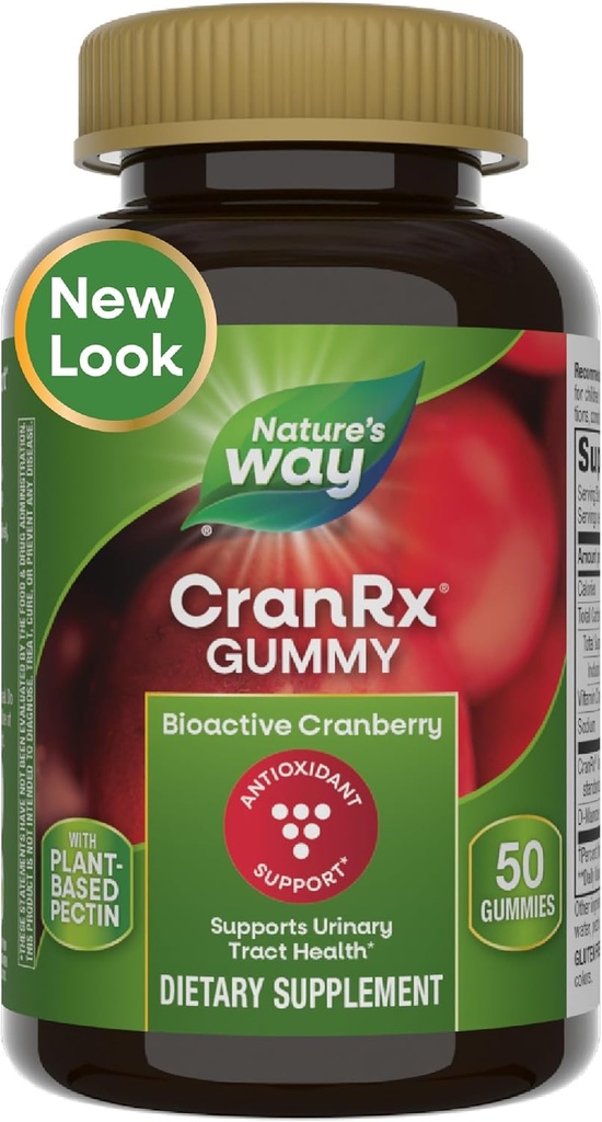 Nature's Way CranRx Cranberry Gummies, Urinary Tract Health Support*, 100% Whole Cranberry פירות ריכוז עם D-Mannose, ויטמין C, 50 מסטיקים (Packaging May Vary)