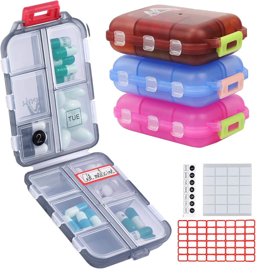 4PS Travel Pill Organizer dengan 164 Slice Label Comments