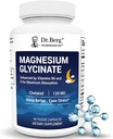 Dr. Berg Magnesium Glycinate with Vitamin D & B6 for Stress Relief, Calm, Relaxation, & Good Sleep* - 120 mg Magnesium Bisglycinate Capsules - High Absorption Chelated Glycinate - 90 Cap