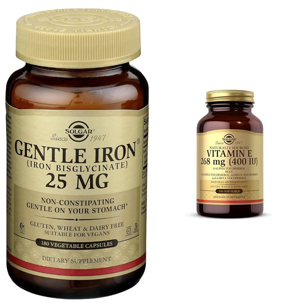 Solgar Gentle Iron - Ideal for Sensitive StomachsRed Blood Cell Supplement & Vitamin E 268 MG (400 IU) (d-Alpha Tocopherol & Mixed Tocopherols), 100 Softgels