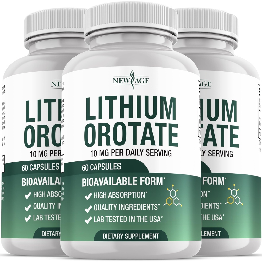 Lithium Orotate 10mg | 5mg Per Capsules | High Bioavailability Trace Mineral | Promotes Healthy Aging, Supporting Brain Supplement | 180 Veggie Capsules
