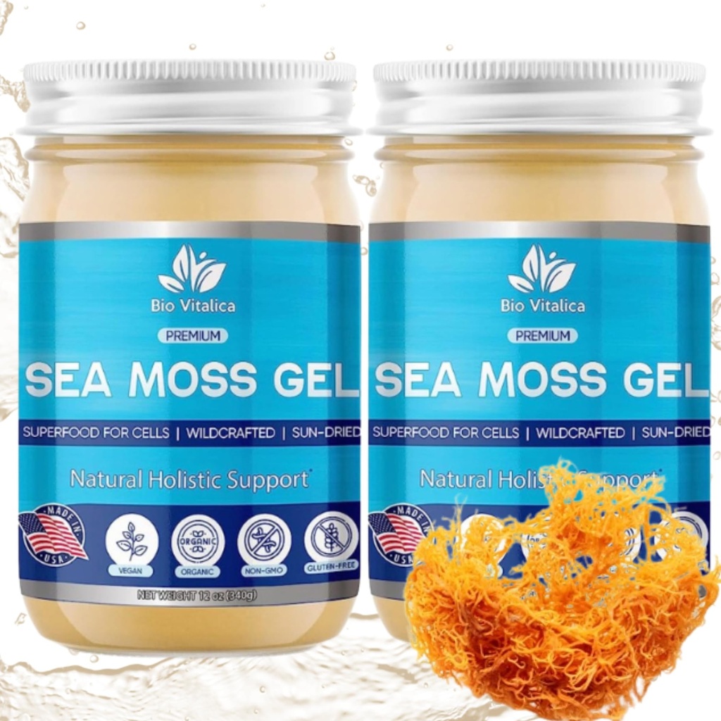 Irish Sea Moss Gel 12oz - USA Made Dr.Sebi Wildcrafted Seamoss - Superfood with Iodine, Bladderwrack & Burdock Root for Immune & Energy Boost, Skin & Hair Health - Original, Pack of 2