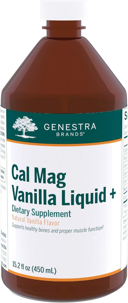 Genestra Brands Cal Mag Vanilla Liquid + | Calcium-Magnesium Supplement | 15.2 fl. oz.