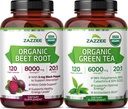 Zazzee Herbal Antioxidant Fitness Support Bundle | 20:1 Organic Green Tea and Beet Root Extract Capsules | Non-GMO Vegan & ISO Lab Tested (120 Servings Each)