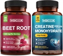 Bundle: Beet Root Circulation and Heart Health 1300mg and Creatine Monohydrate 2250 mg Strength, Energy, Recovery, 90 Capsules