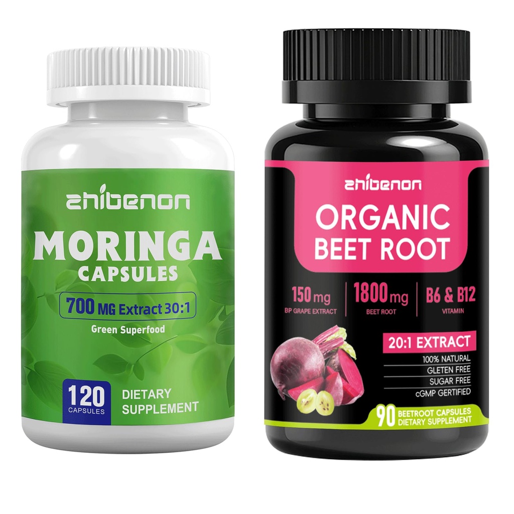 Moringa Oleifera Extract 700mg per Serving & 20:1 Organic Beet Root Capsules