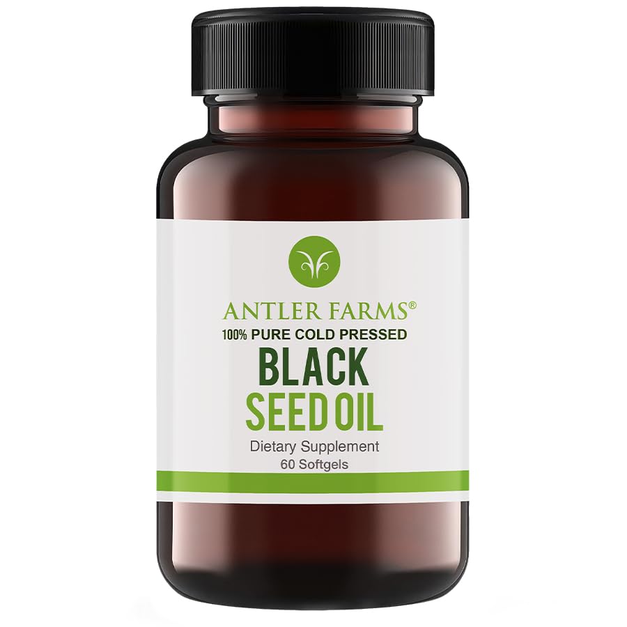 Antler Farms - Black Seed Oil Softgel Capsules -100% Pure, Virgin, Cold-Pressed 60 Softgels, 500mg – 2% Thymoquinone, Turkish Black Cumin Nigella Sativa Seed Oil