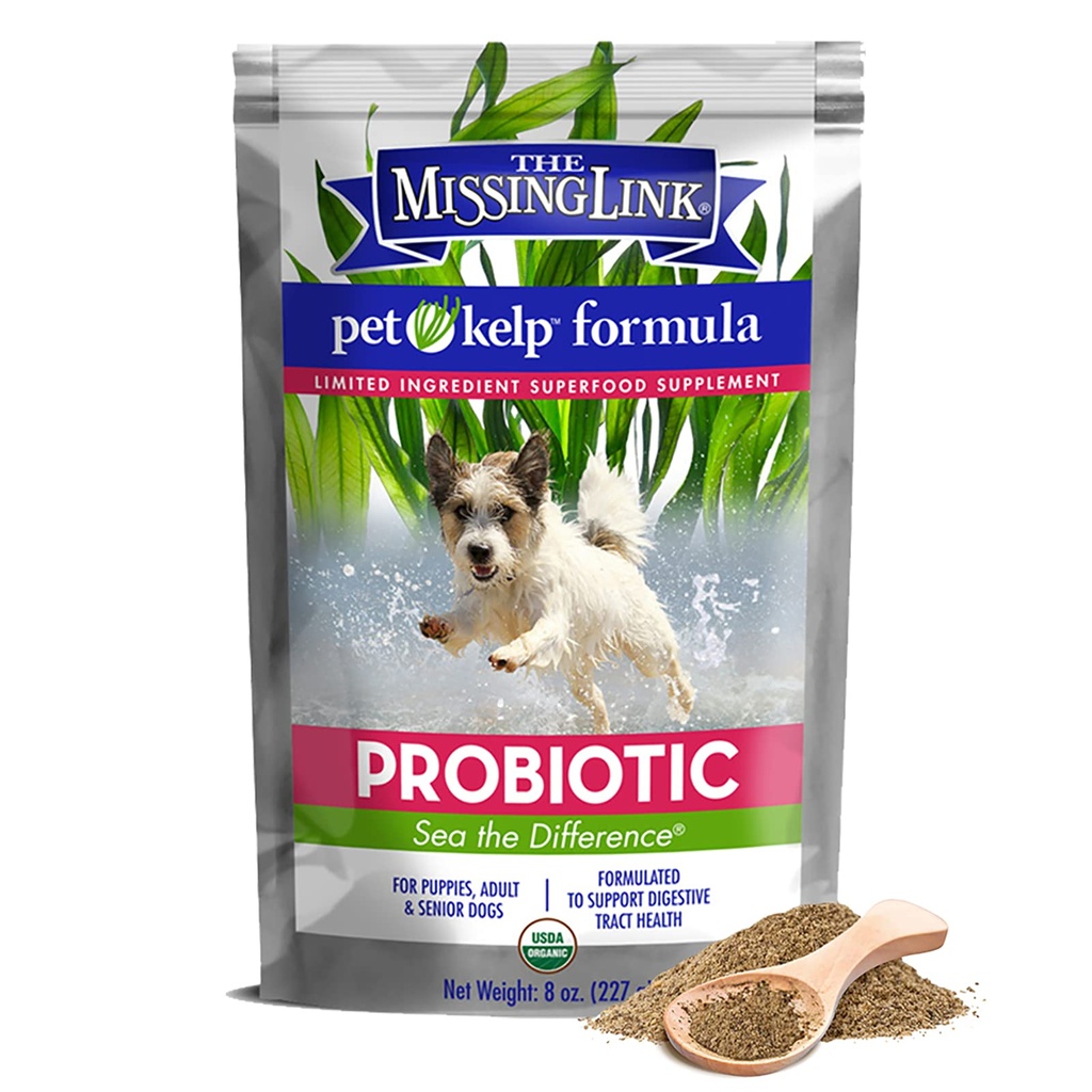 The Missing Link Pet Kelp Dog Probiotic Organic Supplement Powder, 8 oz | Limited Ingredients, Flaxseed, Pumpkin, Beneficial Bacteria, Supports Digestion & Immunity, Healthy Poops, Non-GMO