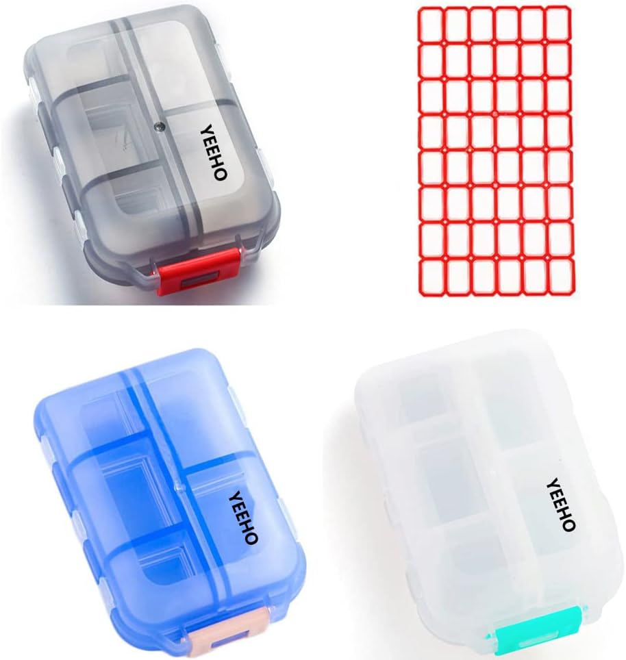 Pill Case (3 Pack) - Portable Small Supplements Tablet Edukiontzi Box 10 osagairekin - Medicine kapsula Bitamina Fold Flip Organizer Dispenser Holder Storage for Travel Trip Pocket Purse