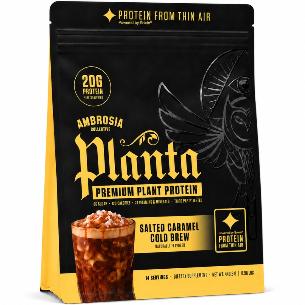 Ambrosia Plant Based Protein Powder 20g | Clean Vegan Pea Protein Powder | Gluten & Dairy Free, Keto Friendly, No Added Sugar | 14 Servings | Salted Caramel Cold Brew