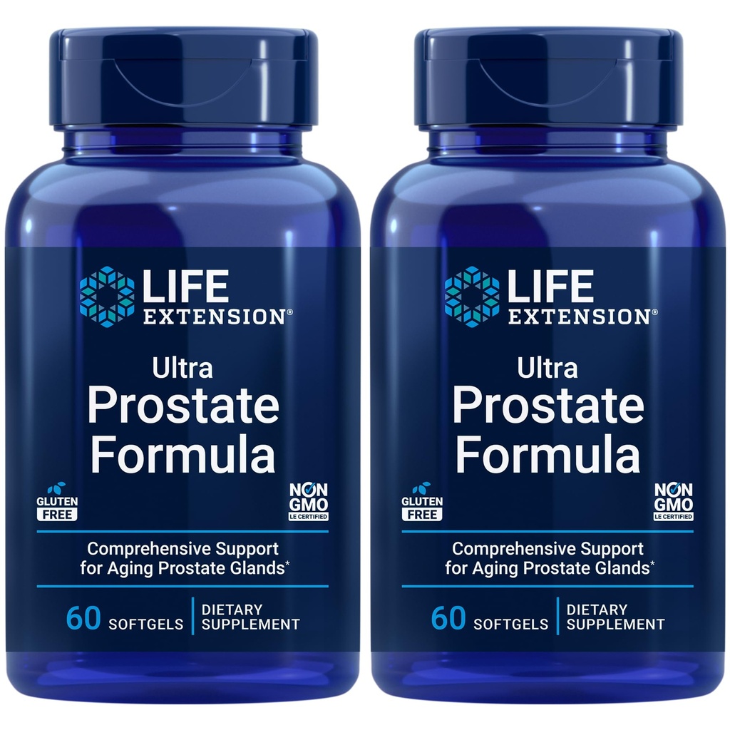 Life Extension Ultra Prostate Formula, Saw Palmetto for Men, pygeum, stinging Nettle Root, lycopene, Prostate Health, Urination Flow, PSA, Non-GMO, Gluten-Free, 60 softgels (Pack of 2)