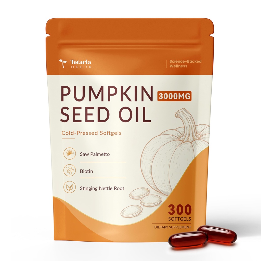 Pumpkin Seed Oil with Saw Palmetto Capsules for Men & Women – Biotin Stinging Nettle Root Zinc – DHT Blocker & Hair Growth Support – Cold Pressed,Essential Fatty Acids & Phytosterols – 300 Softgels