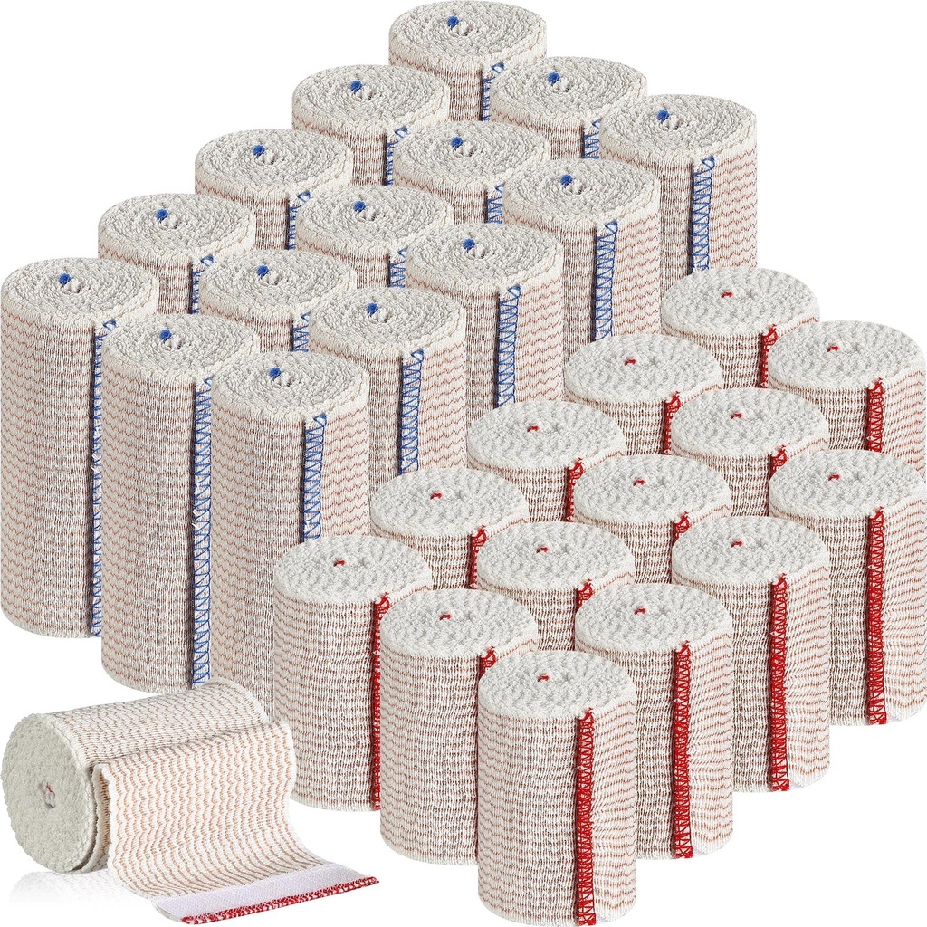 30 Pcs Elastic Bandage Wrap Compression Bandage Wrap with Self Closure on Both Ends Washable Reusable Athletic Stretchable Wraps for Sports Legs Knees Ankles Wrists Injuries(3 Inch, 4 Inch in Width)