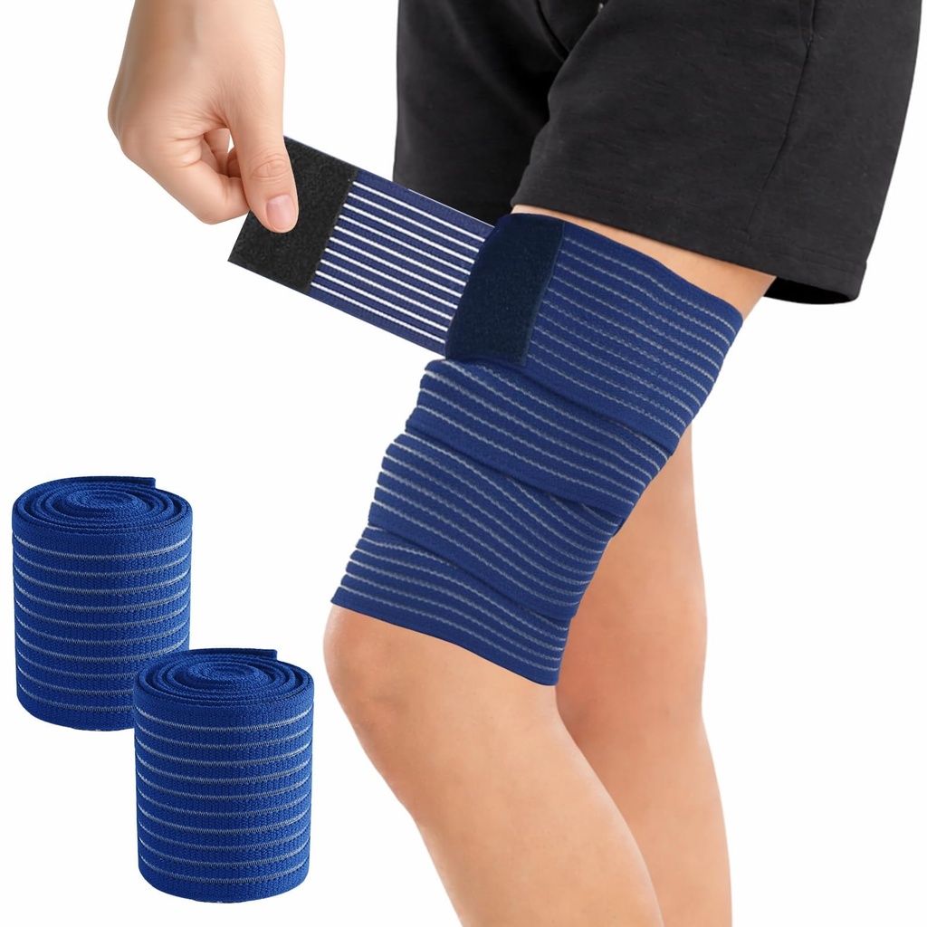 2 Pcs Adjustable Thigh Compression Sleeve Wrap,Compression Wraps for Leg, Knee, Calf and Arm, Nylon Compression Bandage Wrap for Varicose Veins Treatment & Sports Recovery (Royal Blue)
