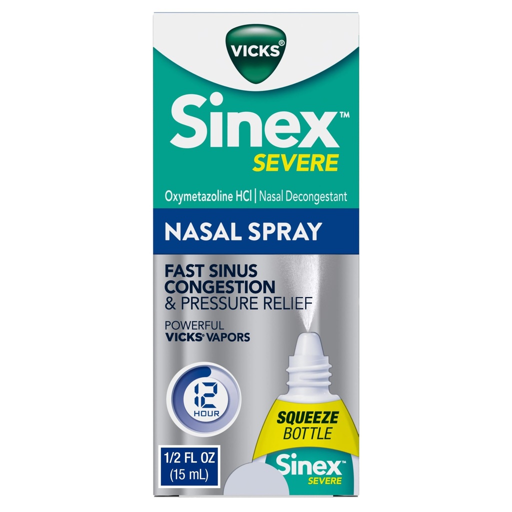 Vicks Sinex SEVERE, Nasal Spray, Original Sinus Decongestant for Fast Relief of Cold & Allergy Congestion, Sinus Pressure Relief, 0.5 Fl. Oz (Pack of 4)