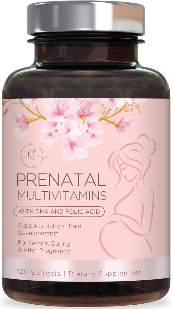 Prenatal Vitamins for Women with Folic Acid + Omega 3 DHA for Fetal Development Support - Prenatal Vitamin Supplement For Mom & Baby - Daily Pregnancy Multivitamin Nutritional Support - 120 Softgels