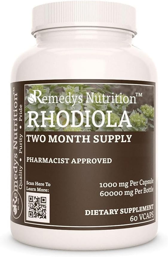 Remedy 's tápanyag Rhodiola, 124; 1000 mg, 60 Vegan Capsules Herbal Dietary Supplement, 124; Két hónapos ellátás
