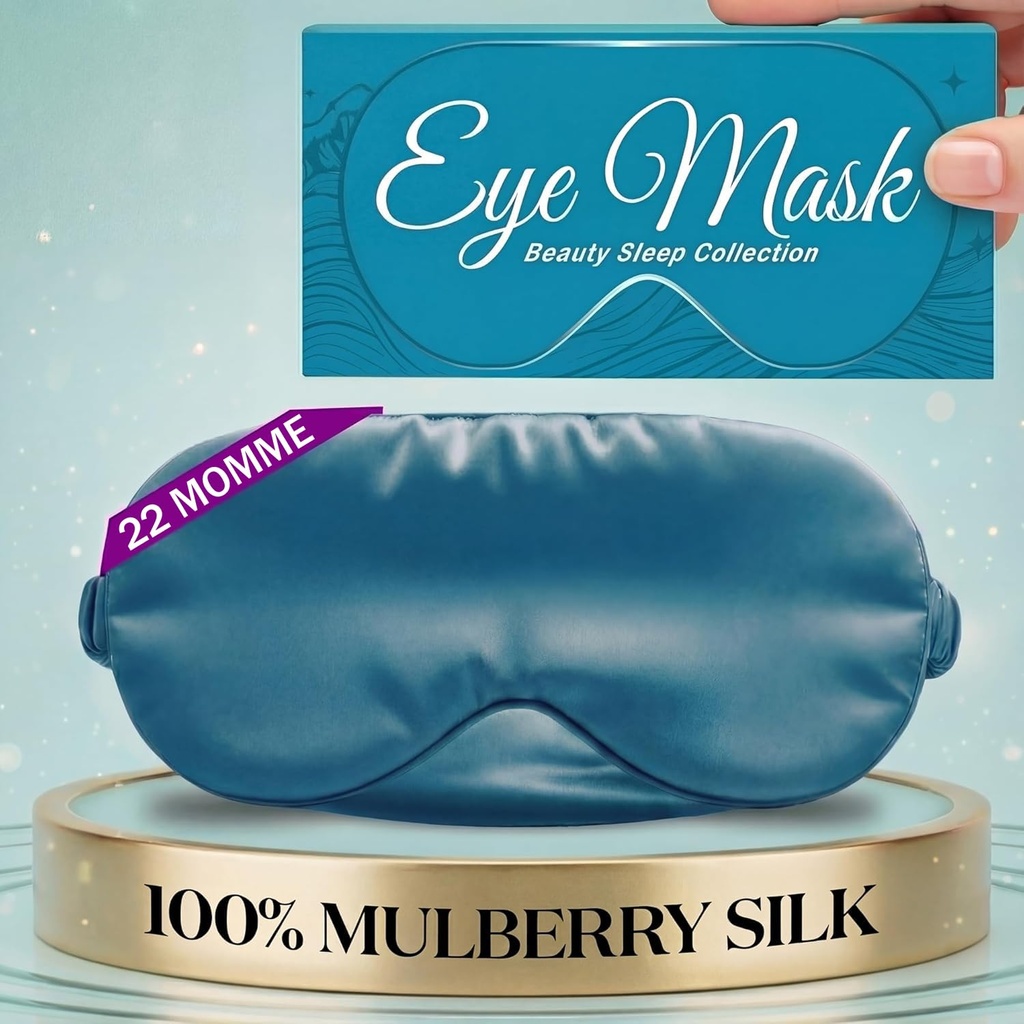 SLEEP SANCTUARY 100% Pure Mulberry Silk Sleep Mask - 22 Momme Light Blocking 3D Contour Silk Eye Mask for Sleeping - Secure Fit for Side Sleepers, Women & Men - Cloud Soft (Peacock Blue)