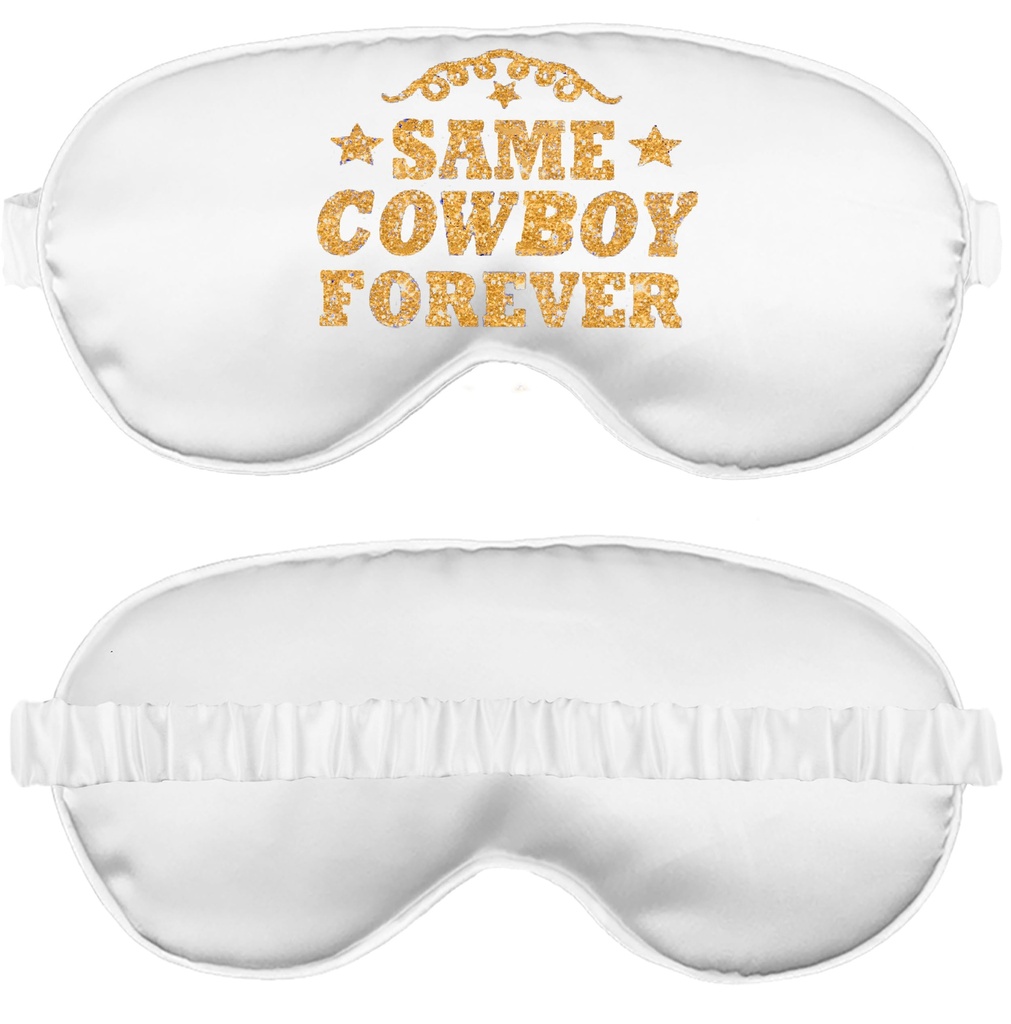 Last Rodeo Bachelorette Gifts - Sparkly Gold Same Cowboy Forever White Soft Bridal Grade Satin Blindfold Sleep Mask - Funny Western Gift for The Bride