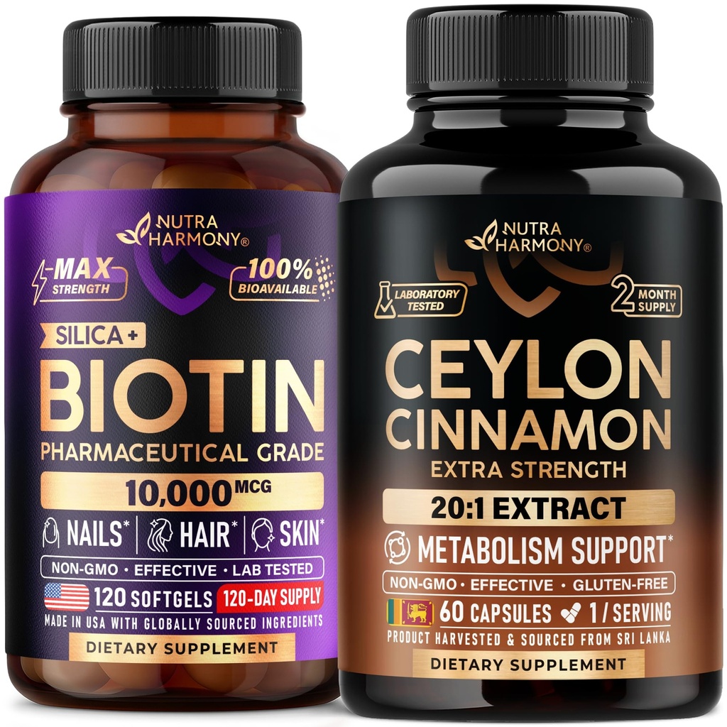 NUTRAHARMONY Ceylon Cinnamon Capsules & Biotin with Silicon Softgels