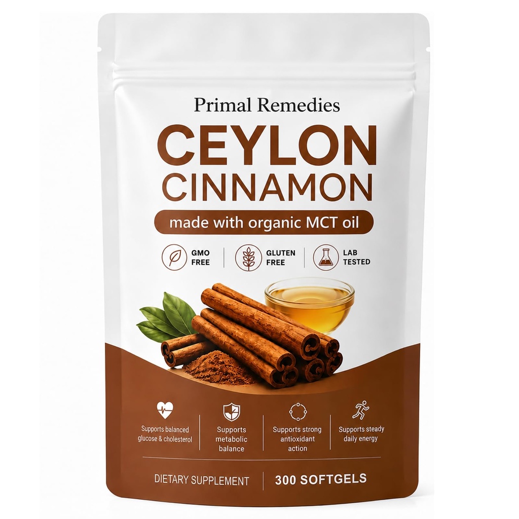 Primal Remedies Ceylon Cinnamon Softgels with MCT Oil - 300 Softgels | Highly Bioavailable Herbal Extract, Non-GMO & Gluten Free