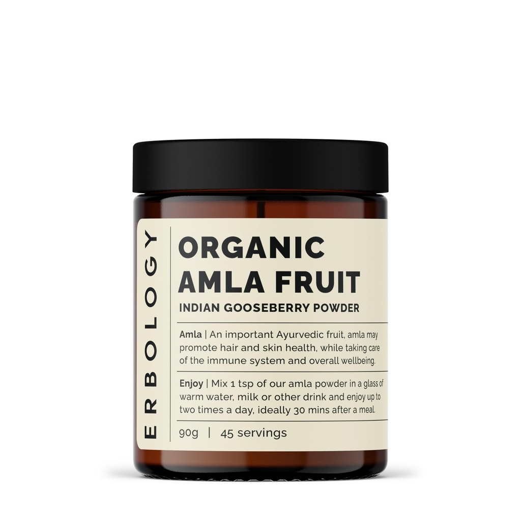 Erbology Organic Amla Powder 3.2 oz - 45 Servings - Indian Gooseberry - Skin and Hair Regeneration - Rich in Vitamin C - Sustainably Sourced Straight from Farm in India - Small Batch - GMO-Free