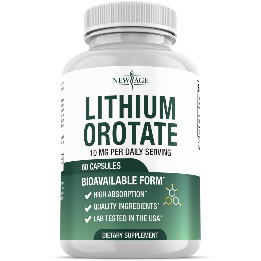 Lithium Orotate 10mg | 5mg Per Capsules | High Bioavailability Trace Mineral | Promotes Healthy Aging, Supporting Brain Supplement | 60 Veggie Capsules
