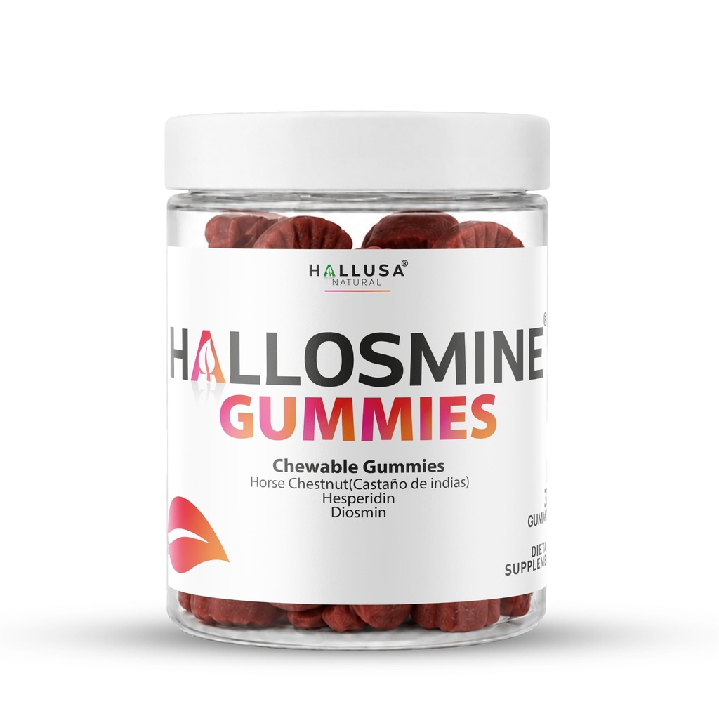 Hallusa Natural Hallosmine Gummies Circulation & Vein Support with Diosmin, Hesperidin, Beet Root, Gotu Kola & Horse Chestnut | Swollen Feet, Ankles and Legs | 30 Chewable Gummies, 400 mg per Serving