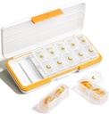 AM Pill Organizer 2 Times A Day, 7 Day Pill Box Weekly Pill Organizer Travel with Diparate Container, Portable Daily Medicine Planner Dispenser Case for Vitamin, Fish Oils, Additions(Beige)
