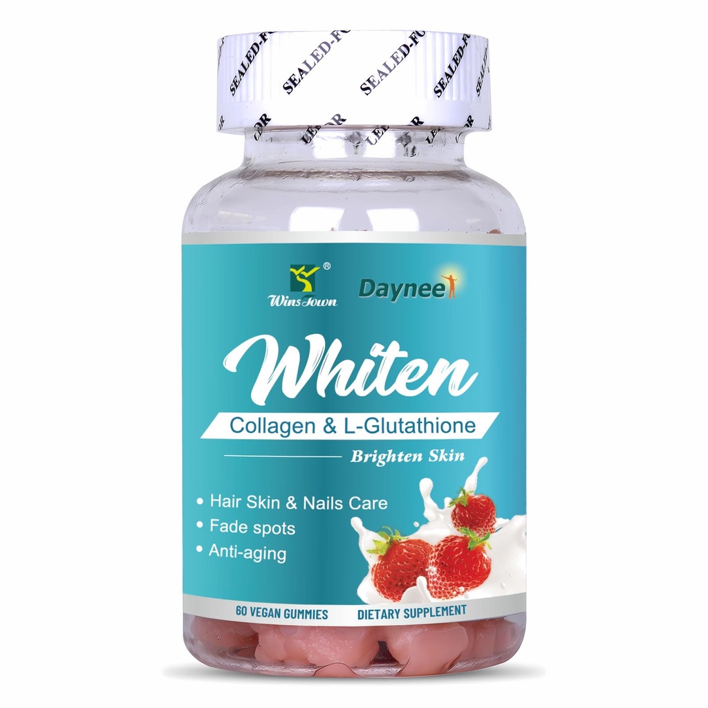 Skin Whiten Gummies, Contains Collagen & L-Glutathione, Support Brighten Skin, Fade Spots & Anti-Aging, 60 Count