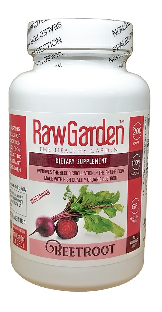 Raw Garden Beet Root Vegetarian Capsules (200 ct) Beta vulgaris with a High Nitrate Content. Non - Irradiated Non-sulfites - Gluten Free.