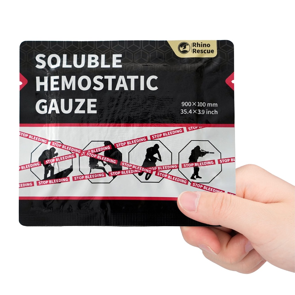 RHINO RESCUE Soluble Hemostatic Gauze Dressing 4"*35"(3ft) for Quick Clotting, Stop Bleeding Gauze for Combat, Trauma, IFAK Refill, Wound Kit, 1 Count